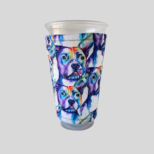 Pitbull Coffee Cozy, Iced Coffee Cup Sleeve, Pitbull Lover Gift, Fabric Cup Insulator, Dog Lover Gift, Pitbull Cup Sleeve, Cold Drink Coozy
