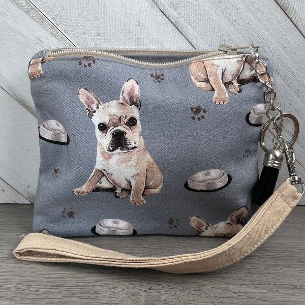 Frenchie Coin Pouch, French Bulldog Zipper Bag, Dog Lover Change Purse, Dog Theme Mini Wristlet Bag, Credit Card Wallet for Her