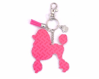 Rhinestone Bling Key Chain Fob Phone Purse Charm Pink Poodle Puppy Dog