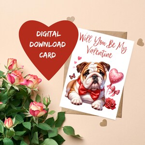 Carte de Saint-Valentin bouledogue anglais imprimable pour chien maman impression instantanée carte de voeux Saint-Valentin école bouledogue amoureux cadeaux 5 x 7" téléchargement numérique