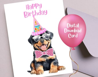 Rottweiler Card, Rottweiler Birthday Card, Birthday Card for Girl, Rottweiler Lover, Rottweiler Printable, Instant Download, Rottweiler Gift