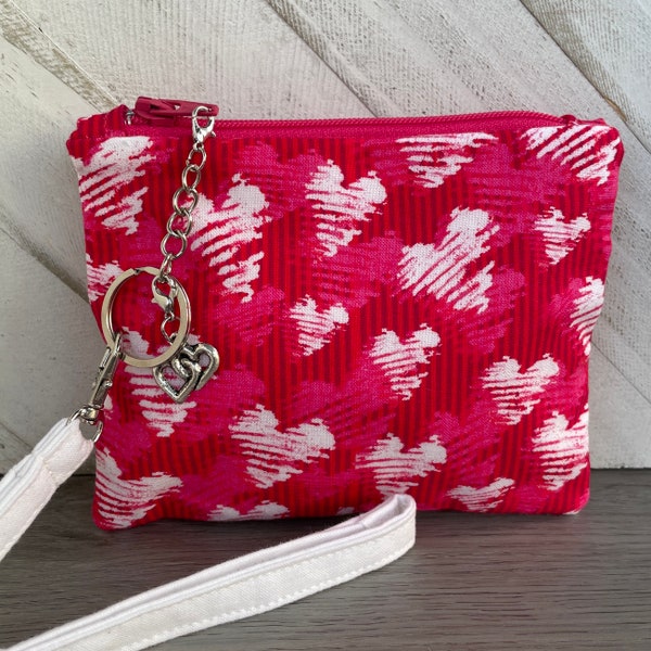 Valentines Day Change Purse, Valentines Day Pouch, Change Purse, Zipper Pouch, Valentines Day, Birthday Gift Her, Pink Heart Pouch