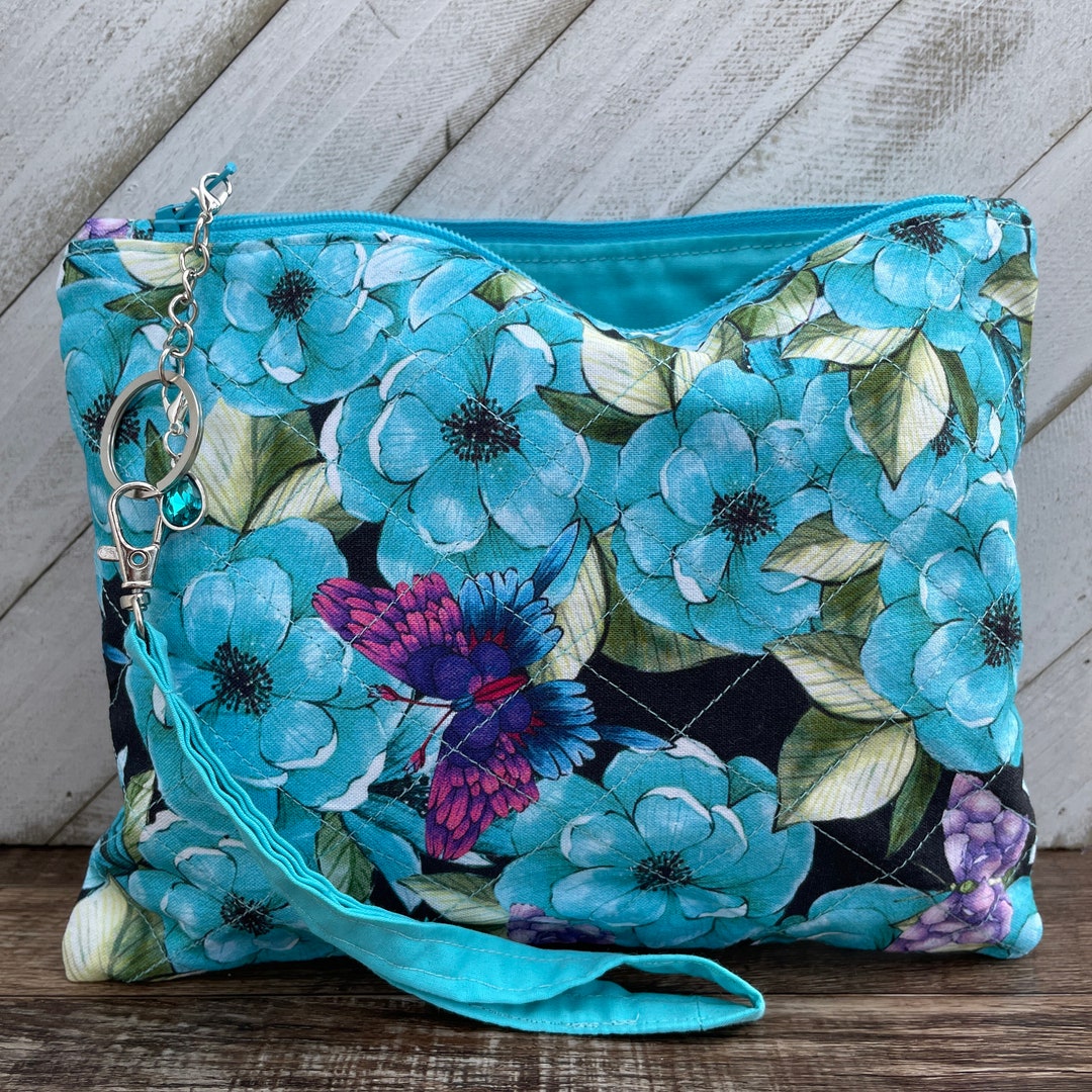 Blue Floral Purse Spring Flowers Pouch Butterfly Wristlet Etsy