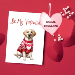 Gelb Labrador Valentinstag Karte für Hunde-Liebhaber Digital Download Grußkarte Printable Be My Valentine Karte 5 x 7 Karte Labrador Mom Karte
