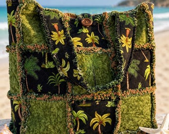 Palm Tree Quilted Tote Bag, Handmade Tropical Themed Gifts for Her