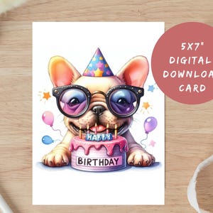 Frenchie druckbare Geburtstagskarte für Hundeliebhaber, süße französische Bulldogge Karte für Mädchen, alles Gute zum Geburtstagskarte für Kind, Frenchie Geschenke