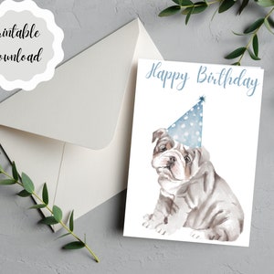 Carte d'anniversaire bouledogue, carte imprimable bouledogue anglais, carte pour amoureux des chiens, carte d'anniversaire en téléchargement numérique, carte imprimable 5 x 7"