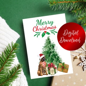 Boxerkerstkaart, kerstkaart, hondenkerstkaart, boxermoederkaart, direct afdrukbaar, boxervaderkaart, digitale kaart, hondenliefhebberkaart