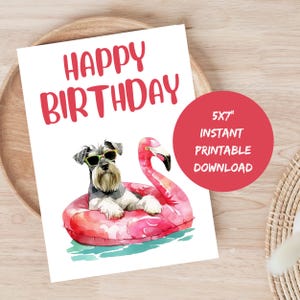 Afdrukbare Schnauzer-verjaardagskaart voor hondenliefhebber Digitale download Instant Happy Birthday-kaart Leuke Schnauzer moeder geschenken 5 x 7" wenskaart