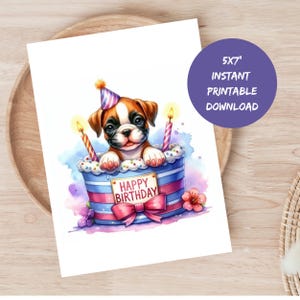 Carte de joyeux anniversaire Boxer pour fille, carte imprimable pour chiot, carte d'anniversaire, cartes pour amoureux des chiens, carte de voeux pour chien mignon, cadeaux pour maman boxer
