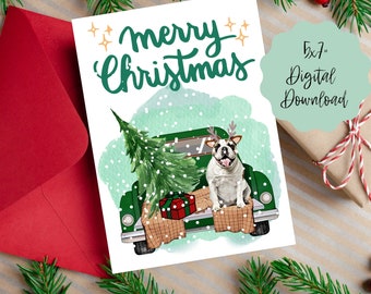 English Bulldog Card, Bulldog Christmas Card, Christmas Card for Bulldog Family, Printable Dog Lover Card, Instant Bulldog Card