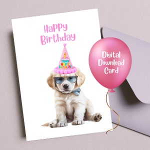 Golden Retriever, Retriever Card, Birthday Card, Instant Download, Card for Youth, Girl Birthday Card, Printable Card, Greeting Card