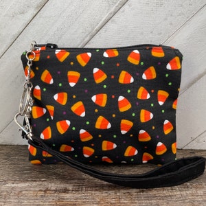 Halloween Zipper Pouch, Candy Corn Purse, Wristlet Keychain Wallet, Autumn Gift, Change Wallet, Coin Bag, Gift for Coworker, Unique Items