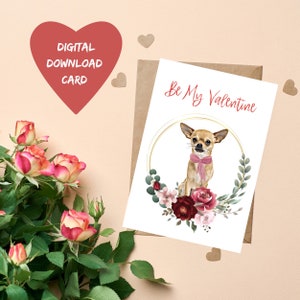 Chihuahua-Valentinstag, Chihuahua-Karte, Tan Chihuahua-Karte, Valentinstag Karte, druckbare Karte, 5x7 ”Grußkarte, Chihuahua-Liebhaber-Karte