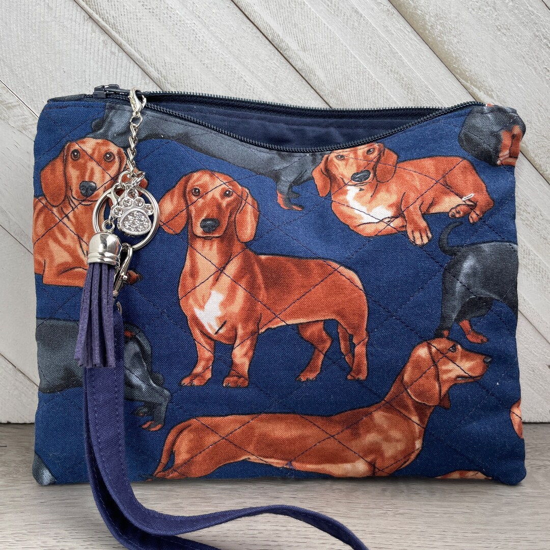 Dachshund Purse, Dachshund Makeup Bag, Quilted Zipper Pouch, Dog Lover