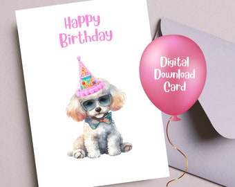 Poodle Card, Poodle Printable Card, Birthday Card, Poodle Puppy Greeting Card, Instant Printable, Digital Download, Poodle Lover Card