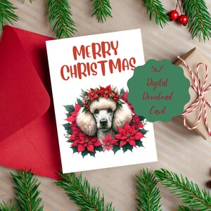 Printable Poodle Christmas Card for Poodle Dad White Standard Poodle Holiday Card for Wife Gift Downloadable Poodle Greeting Card