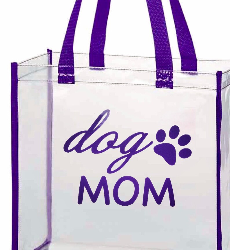 DOG LOVERS Purple Dog Mom ToteDog LoverClear Stadium BagDog MamaGift for Dog LoverWeekend BagPurple Dog Mom DecalDog Mom