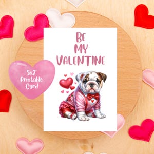 Carte de Saint-Valentin imprimable Bulldog anglais pour amoureux des chiens Carte de voeux pour petite amie Carte à télécharger et à imprimer