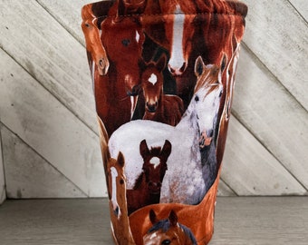 Horse Themed Cozy, Horse Cup Sleeve, Gifts for Horse Lover, Iced Coffee Cup Wrap, Reusable Cup Cozy, Horse Enthusiast, Birthday Idea for Her
