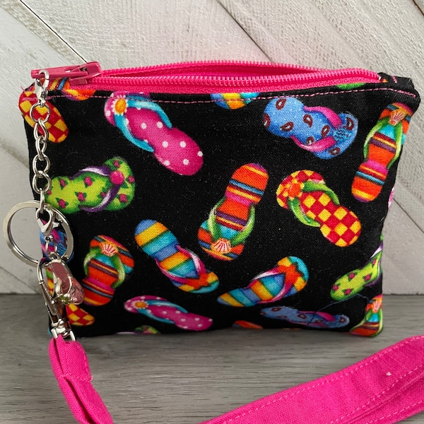 Wristlet Flip Flop Bag for Beach Lovers Purse for Ladies Small Summer Pouch Flip Flop Bag for Vacation Change Purse for Credit Card Holder