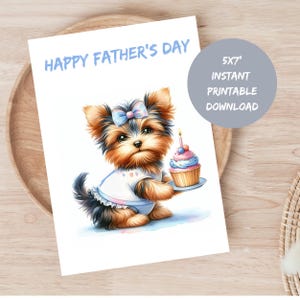 Tarjeta del Día del Padre para Yorkshire Terrier, Tarjeta imprimible para Yorkshire Terrier, Tarjeta digital descargable para amantes de los Yorkshire Terrier
