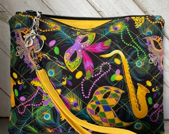 Mardi Gras Wristlet, New Orleans Purse, Nola Celebration, Cosmetics Bag, Mardi Gras Mask, Parade Accessories, Mardi Gras Gifts, Louisiana