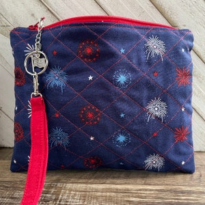 Quilted Makeup Bag, Patriotic Gift, Fireworks, Zipper Pouch, Wristlet Purse, 4th of July, Accessory Pouch, Women’s Wallet, Custom Gift Mom