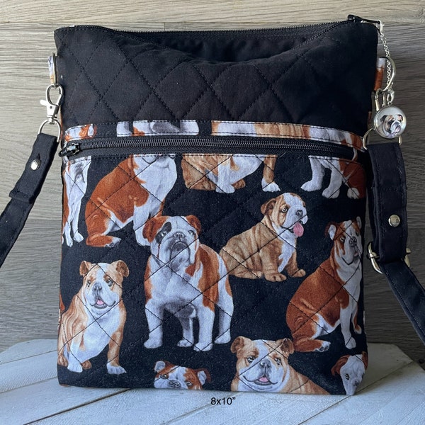 Bulldog Crossbody Purse for Dog Lover Bag with Pocket Gift for Bulldog Mom Hipster Bag for Women English Bulldog Owner Zipper Handbag