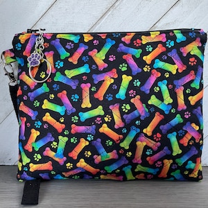 Bolsa de pulsera con estampado de patas, bolsa temática de hueso de perro, bolso amante de los perros, pulsera colorida, regalos de mamá de perro, cumpleaños para mamá de perro, regalos de paseador de perros