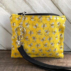 Bee Wristlet Pouch for Bumblebee Lover Purse for Summer Coin Bag for Small Accessories Clutch for Women ID Wallet Insect Toiletry Bag