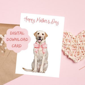 Gele afdrukbare lab-kaart, Happy Mothers Day-kaart, gele labrador-kaart, kaart voor gele lab-moeder, Instant Print-kaart, kaart van hond