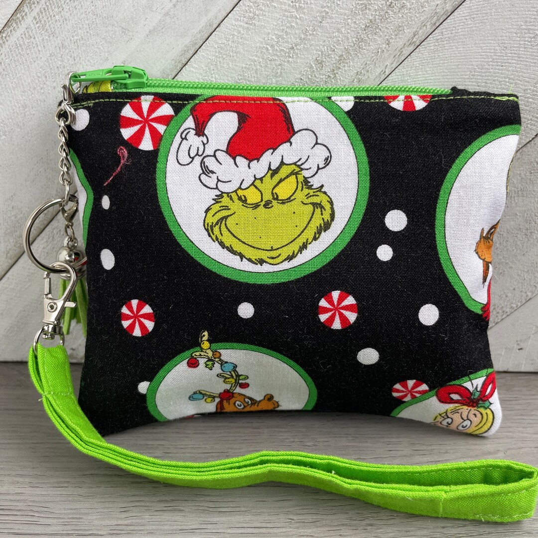 Grinch Change Purse, Christmas Wristlet Bag, Coin Pouch, Christmas