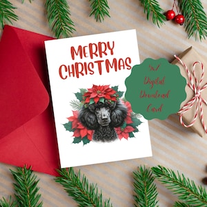 Printable Christmas Card for Black Poodle Owners Card for Dog Lovers Instant Downloadable Holiday Greeting Card for Wife Poodle Lover Card
