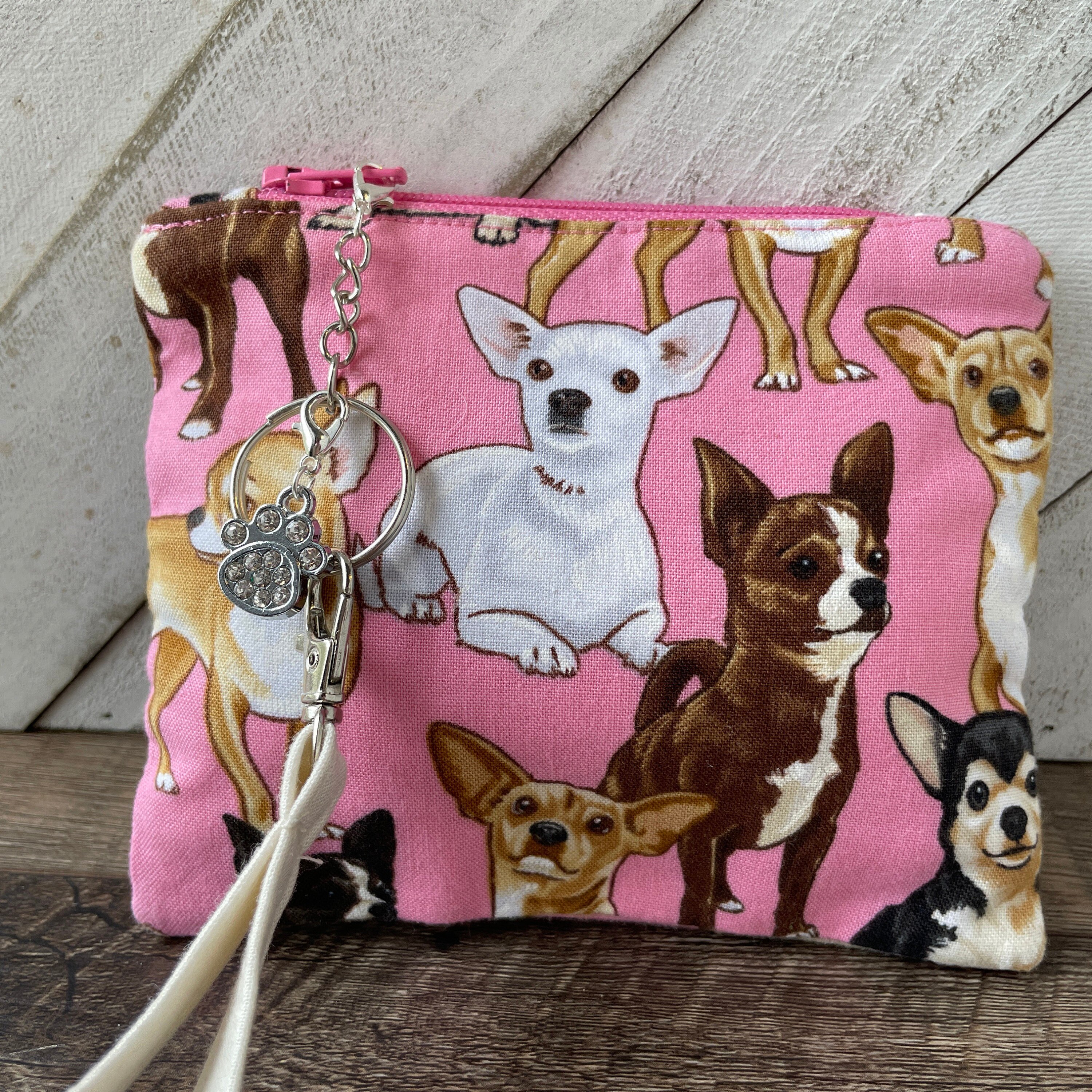 Chihuahua Zipper Coin Bag, Dog Theme Wristlet Pouch, Gift