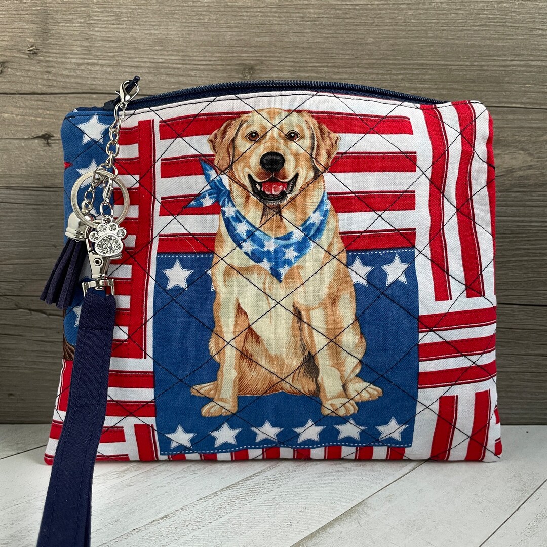 Yellow Lab Mom, Wristlet Wallet, Dog Mom Bag, Quilted Zipper Pouch