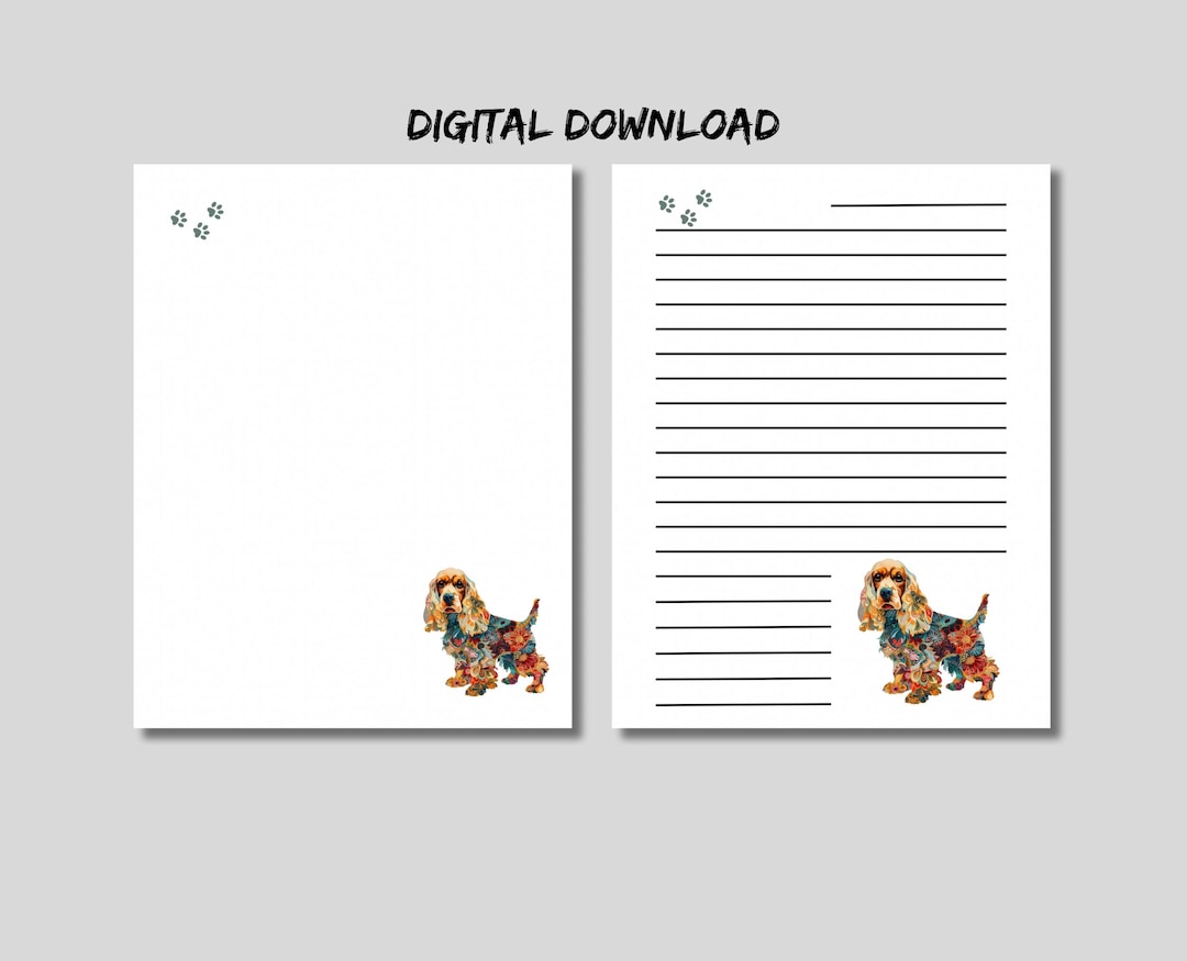 Cocker Spaniel Printable Stationary for Dog Mom, Lined Journaling ...