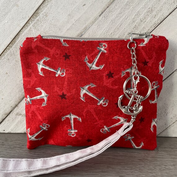 Nautical Change Purse Bag With Anchors Summer Coin Purse Red Pouch With Strap Nautical Gifts Boater Gifts Summer Wristlet Purse Etsy