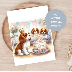 Carte de joyeux anniversaire Cavalier King Charles Spaniel pour fille, carte imprimable chiot, carte d'anniversaire, cartes pour amoureux des chiens, carte de voeux chien mignon