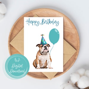 Biglietto Bulldog inglese, biglietto di compleanno Bulldog, biglietto Bulldog stampabile, biglietto da scaricare Bulldog, biglietto di auguri 5x7", biglietto da stampare e piegare