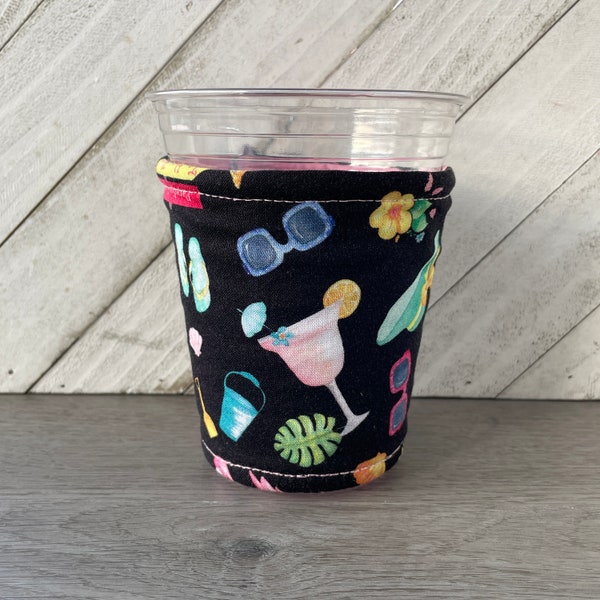 Iced Drink Sleeve, Summer Cozy, Mixed Cocktail Cozy, Tropical Cup Sleeve, Beach Party Coozie, Gift Idea Girlfriend, Beer Cozy