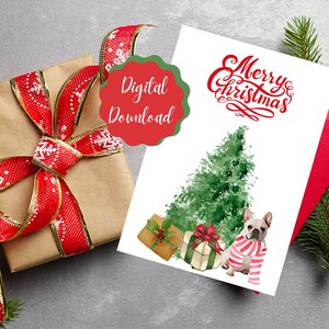 French Bulldog, Frenchie Card, Dog Christmas Card, Frenchie Printable, Dog Lover Card, Merry Christmas Card, Card from Dog, Card for Dad
