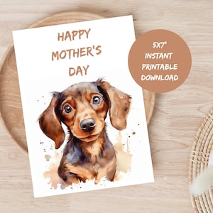 Cartão de dia das mães imprimível para dachshund mãe bonito salsicha cão cartão de impressão instantânea cartão engraçado cão mãe cartão de presente do cão