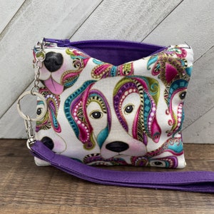 Monedero pequeño de tela con diseño de perro, bolso con cremallera con motivos de razas de perros, monedero para amantes de los perros, minibolso de pulsera con motivos de perros, billetera para tarjetas de crédito para ella