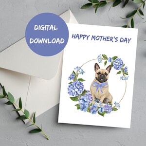 Frenchie Card, Moederdagkaart, Tan Frenchie, Franse bulldog, digitale kaart, direct afdrukbaar, kaart van Frenchie, kaart voor moeder