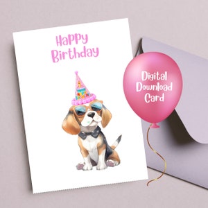 Cartão Beagle, Beagle para imprimir, Cartão de aniversário Beagle, Cartão de mãe Beagle, Cartão de aniversário de menina, Cartão para download, Filhote de cachorro Beagle fofo