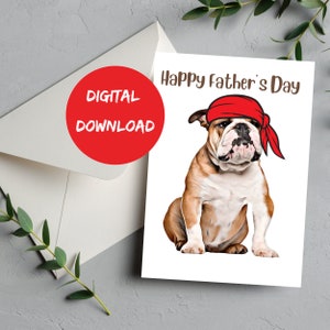 English Bulldog, Father’s Day Card, Bulldog Card, Bulldog Dad Card, Instant Download, Print and Fold Card, Bulldog Greeting Card