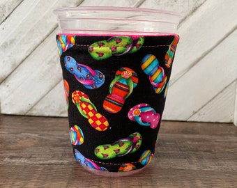 Flip Flop Cozy, Summer Cup Sleeve, Iced Coffee Sleeve, Cold Drink Insulator, Gift Idea Her, Mothers Day Gift Idea, Beach Cozy