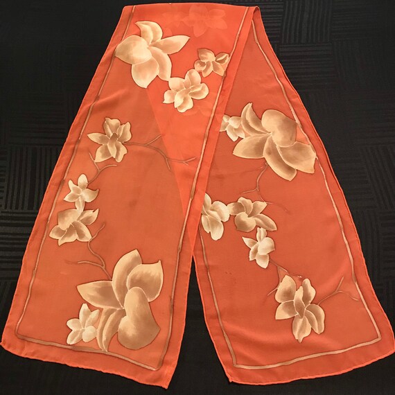 100 Silk Sheer Hand Rolled & Dyed Floral Scarf Oblong Gem