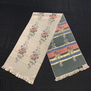 Vintage Scarf Acetate Woven in France Silver Floral 45”X10” Thick